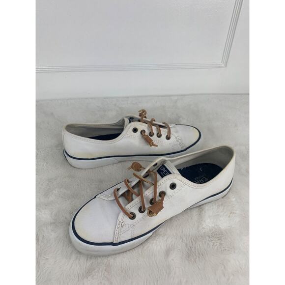 Sperry Womens Canvas Sneakers White Size 7M With Leather Laces - Picture 8 of 9
